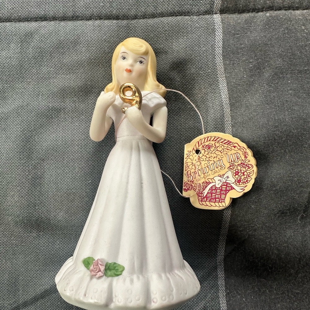 Growing Up 9 Birthday Girl with Blonde HairCeramic Figurine with Gold Accent